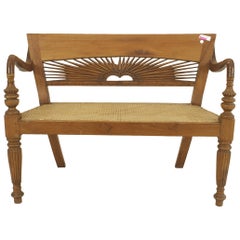 English Anglo-Indian Teak Sunburst Loveseat