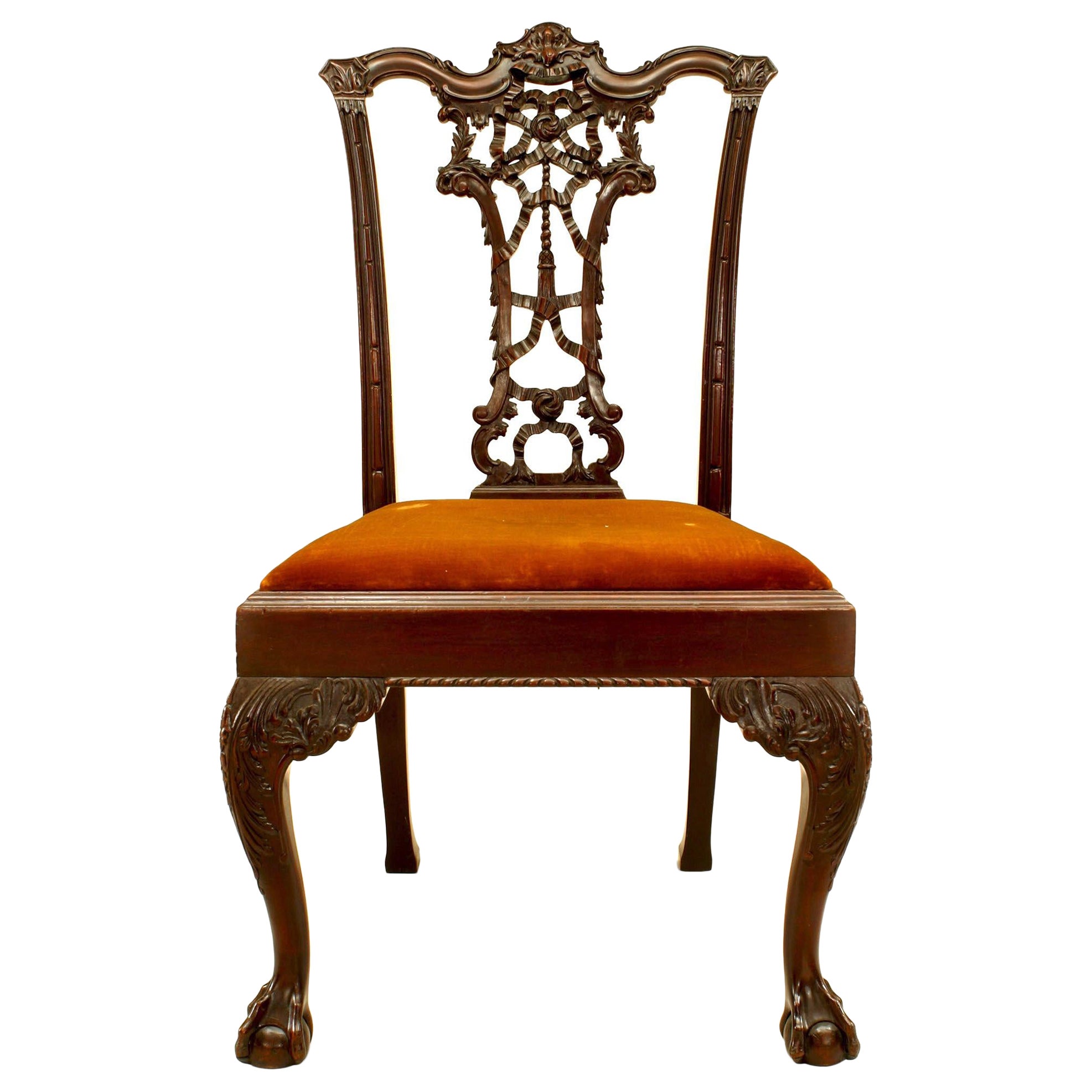 Chaise d'appoint Chippendale anglaise en acajou à rubans