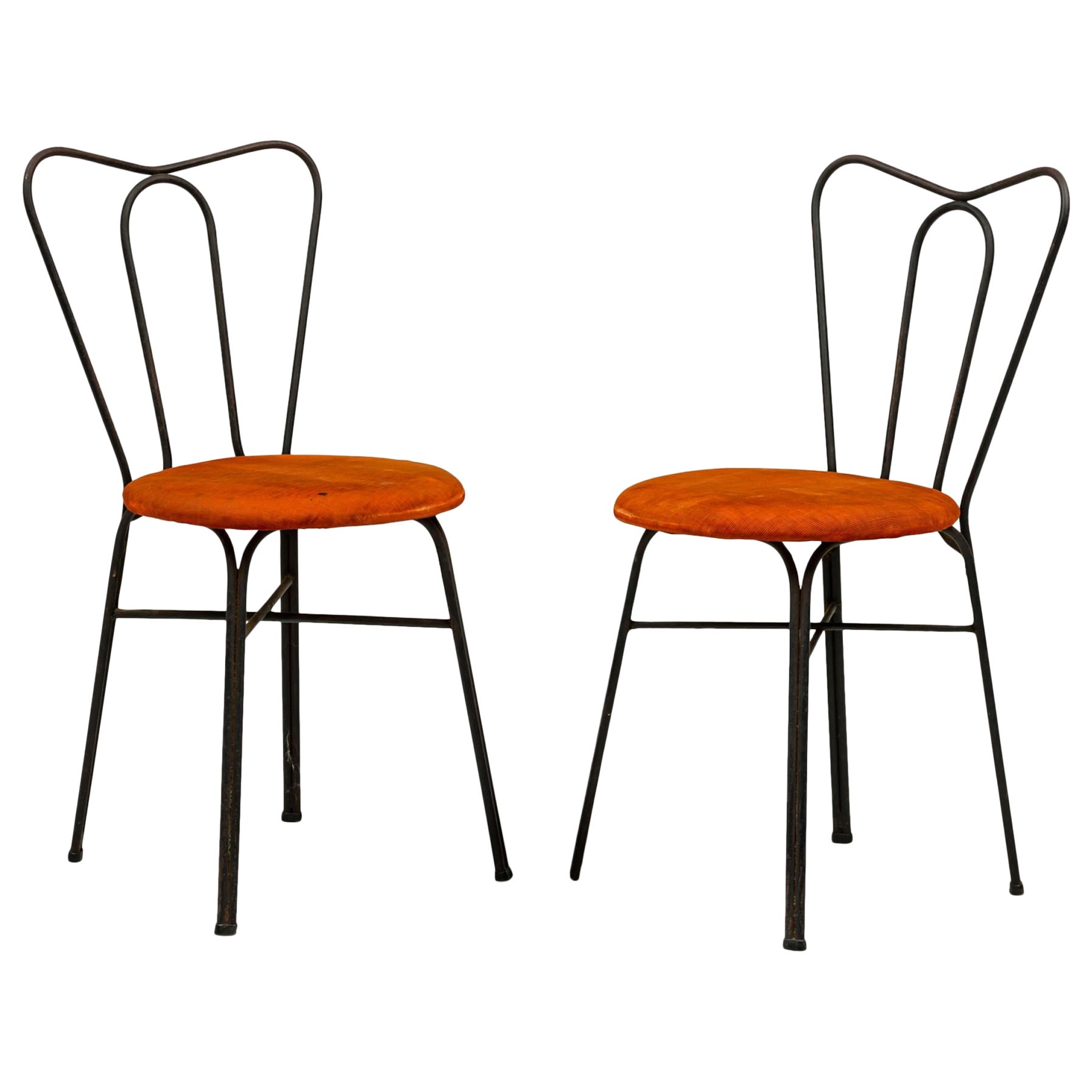 Pair of Tony Paul Black Iron & Orange Upholstery Ice Cream Parlor Side Chairs
