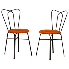 Pair of Tony Paul Black Iron & Orange Upholstery Ice Cream Parlor Side Chairs