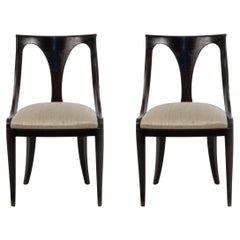 Set of 4 Empire Style Black Lacquer and Blue Silk Dining Side Chairs