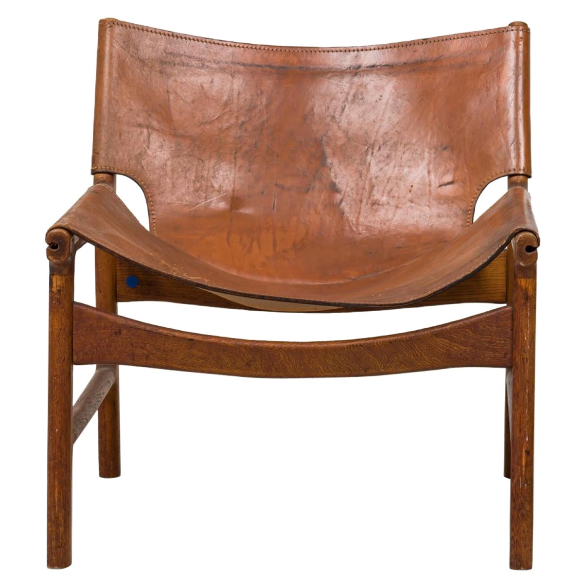 Illum Wikkelsø Danish Caramel Leather & Oak Sling Design Lounge Chair