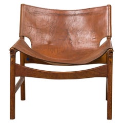 Illum Wikkelsø Danish Caramel Leather & Oak Sling Design Lounge Chair