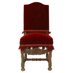 Silla auxiliar renacentista inglesa de terciopelo rojo