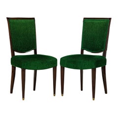 Set of 8 Jules Leleu French Art Deco Green Fabric Dining / Side Chairs