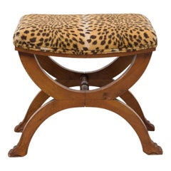 Biedermeier Austrian Leopard Print Upholstered Bench