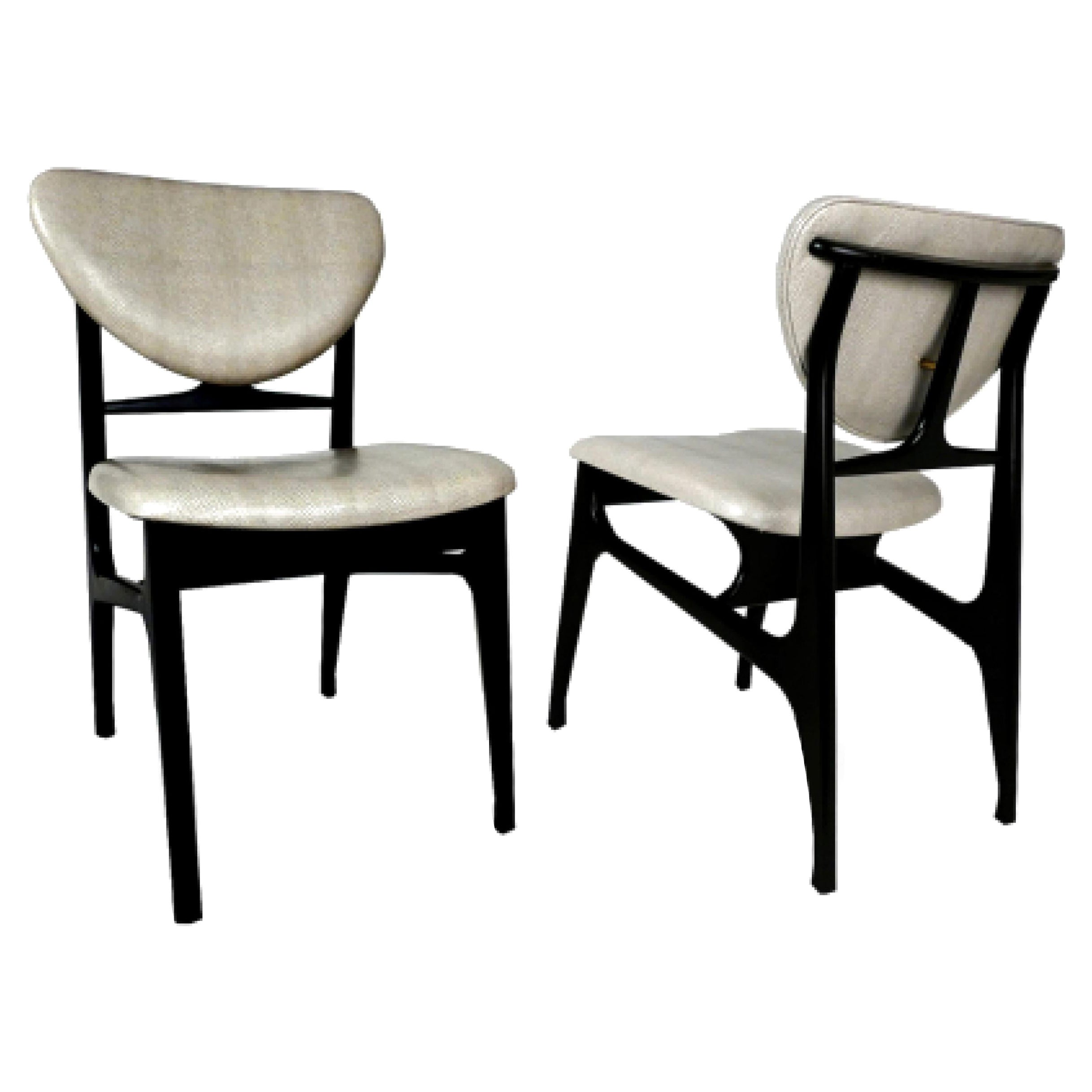 Carlo di Carli Italian Modern Ebonized Wood & Faux Beige Snakeskin Side Chairs