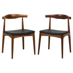 Mid-Century Style "Silva" Walnut & Dark Brown Leather Dining Side Chairs