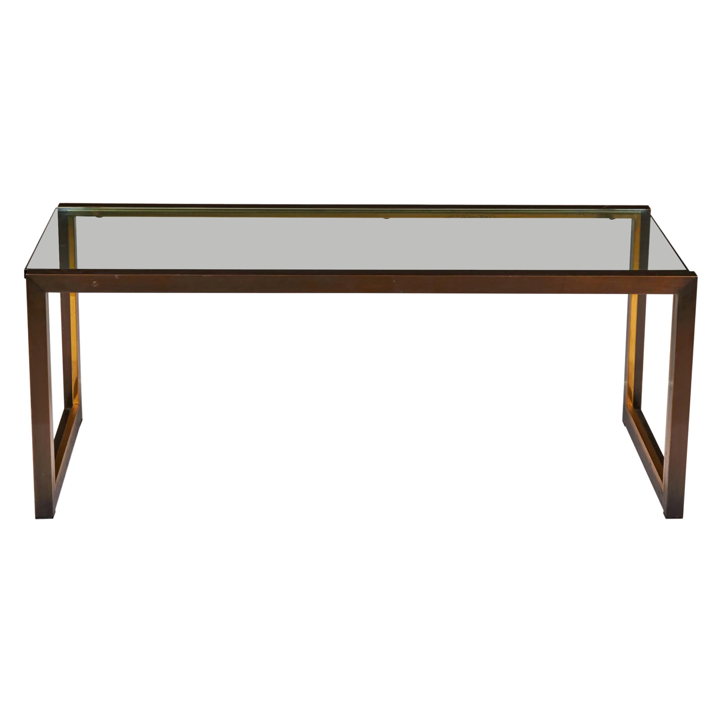 Mid-Century American Copper, Brass, and Smoked Glass Coffee / Cocktail Table For Sale