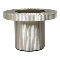Contemporary American Stainless Steel and Black Glass Infinity Table