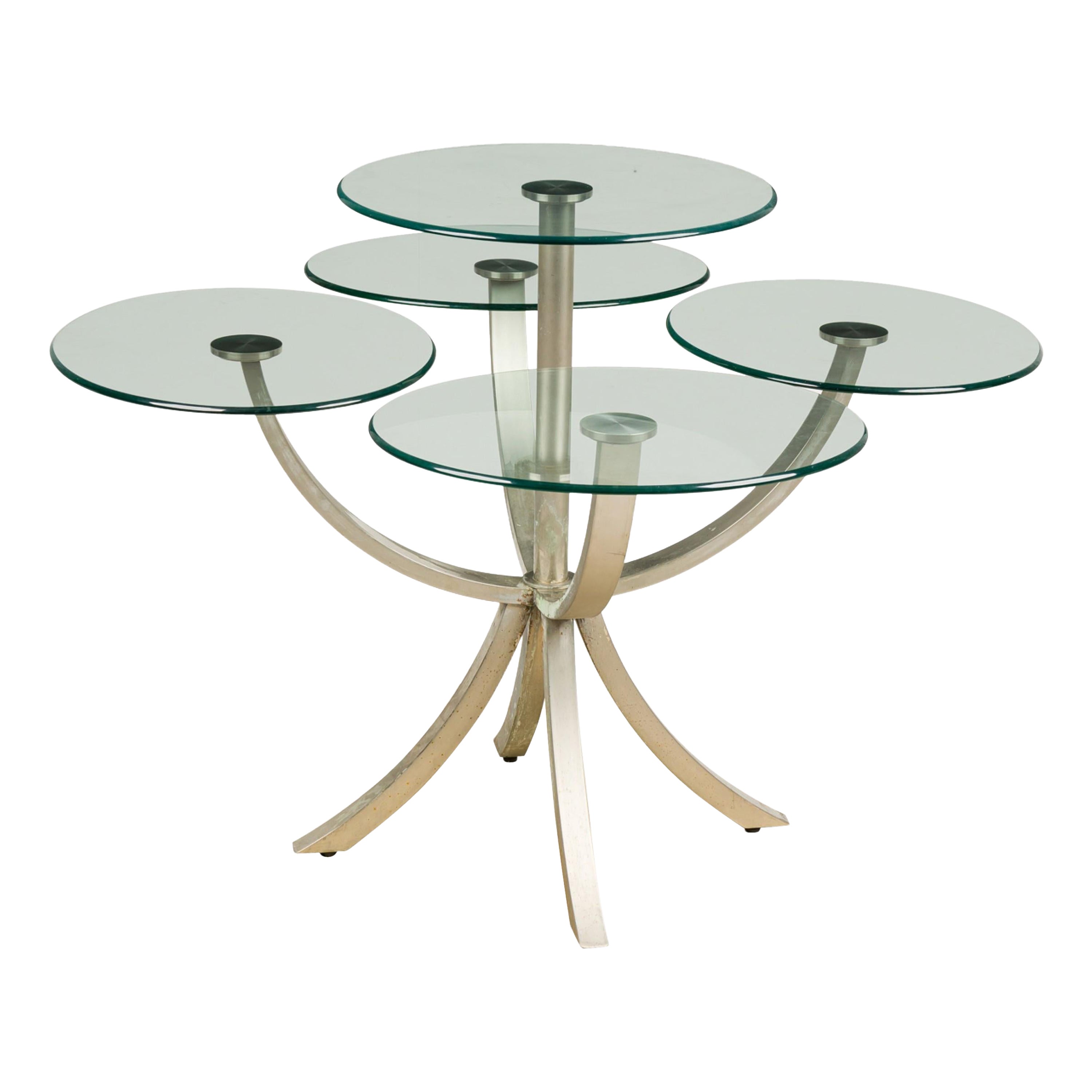 Unusual Silvered Metal and Glass Center / Display Table