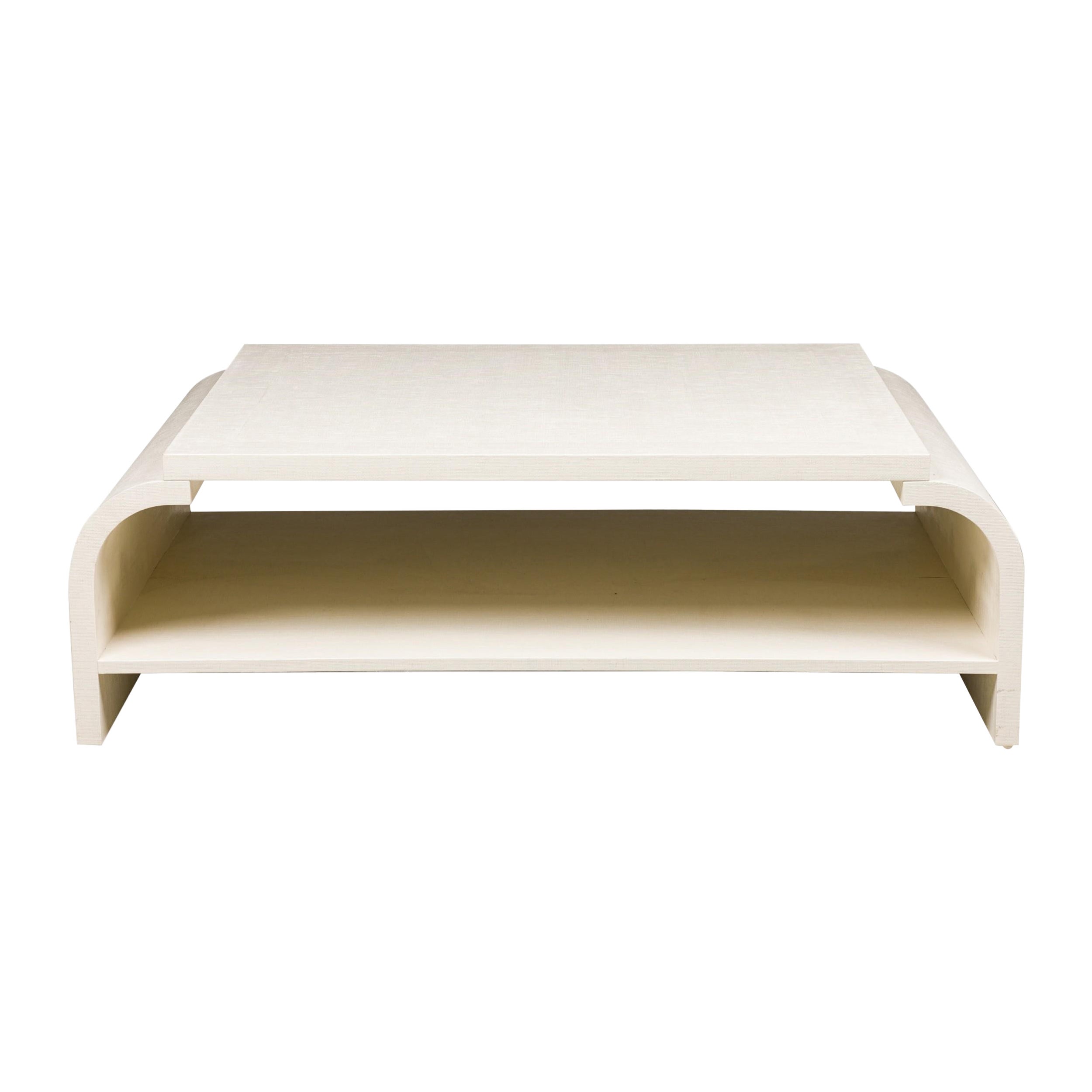 Asian Contemporary Style Off-White Raffia Wrapped Curved Couchtisch im Angebot