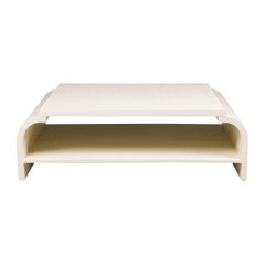 Asian Contemporary Style Off-White Raffia Wrapped Curved Coffee Table