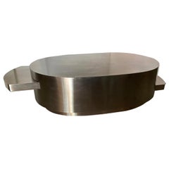 Tavolo basso moderno italiano in acciaio inox con guide a scomparsa, Attr. Gabriella Crespi