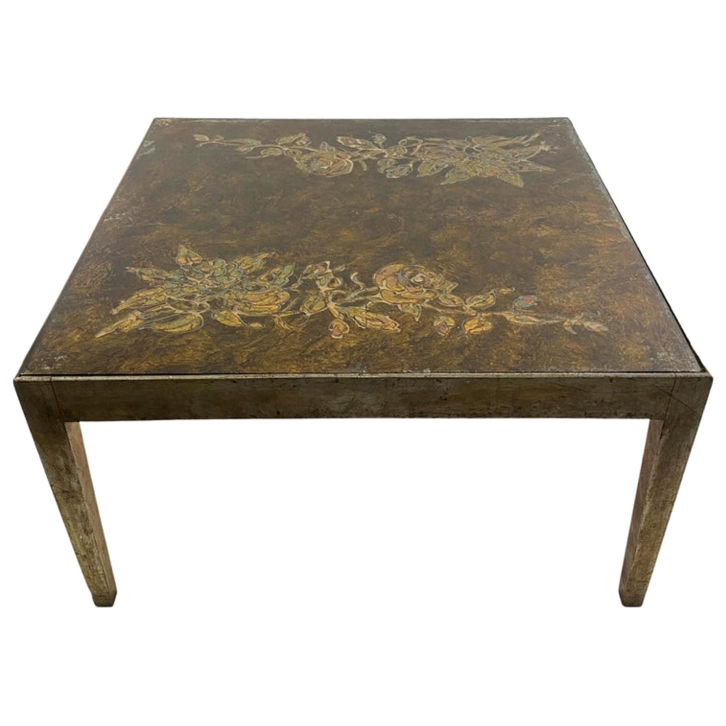 Table basse moderne italienne en argent doré et verre églomisé, Max Ingrand