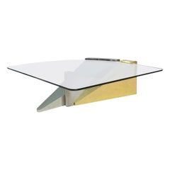 Ron Seff American Modern Polished Brass, Chrome, Steel and Glass Low Table