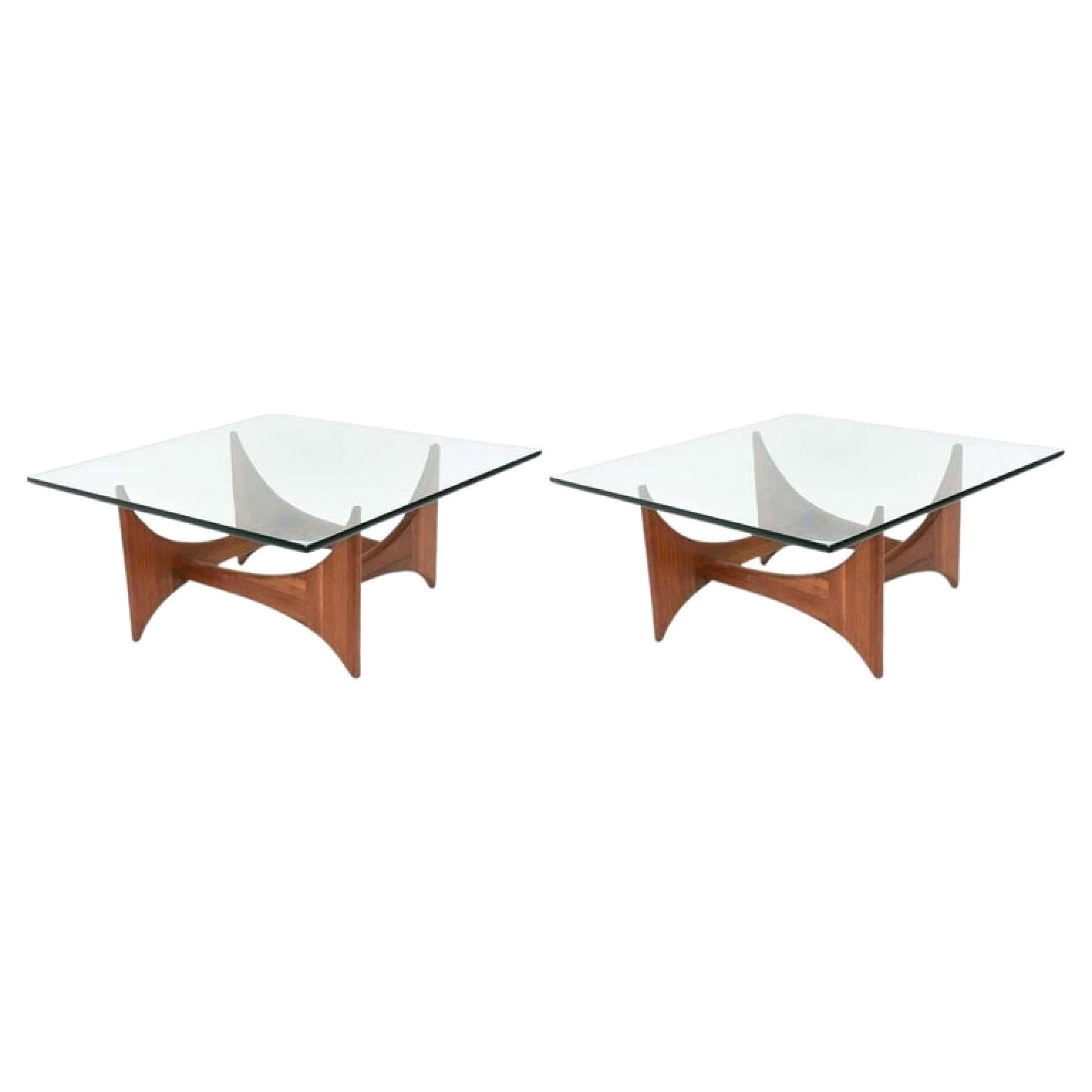 American Modern Pair of Walnut and Glass Low Tables by Adrian Pearsall For Sale