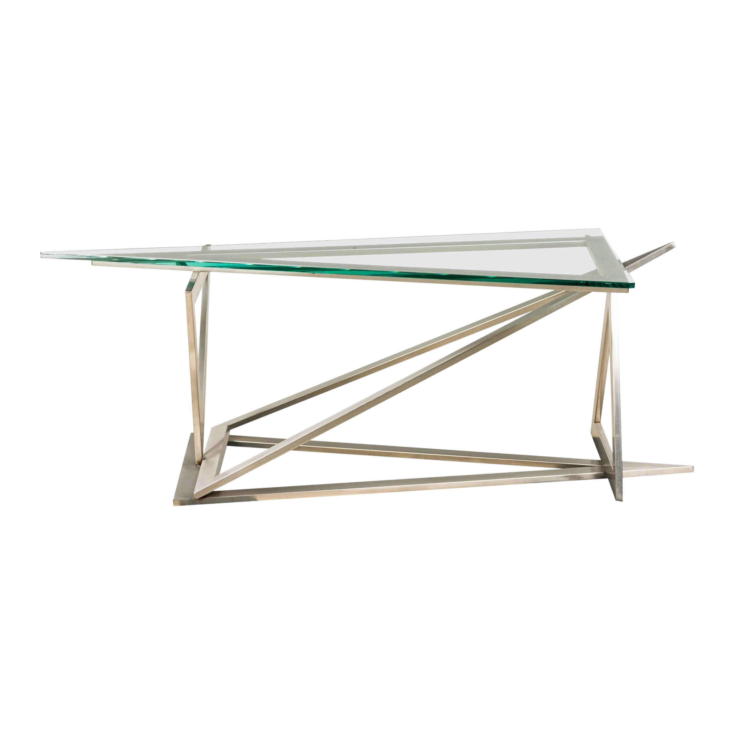 Table moderne italienne en acier inoxydable et verre attribuée à Giovanni Offredi en vente