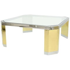Amerikanischer moderner Tisch aus poliertem Messing, Chrom und Glas, Ron Seff, 1970er Jahre