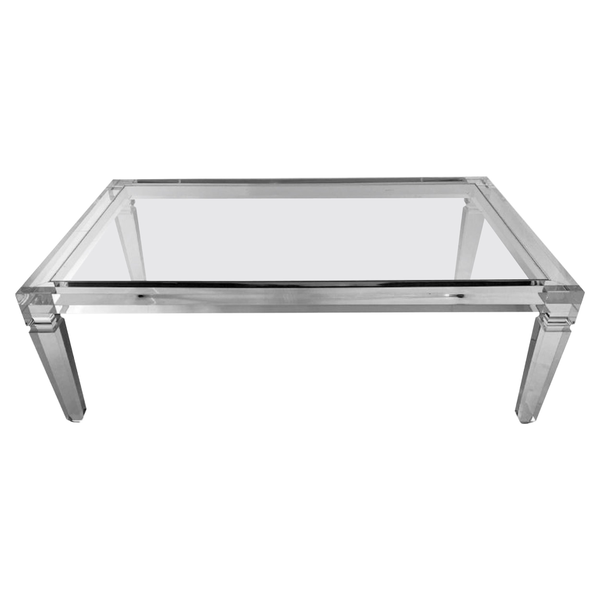 Table à cocktail moderne américaine en lucite et verre, Charles Hollis Jones en vente