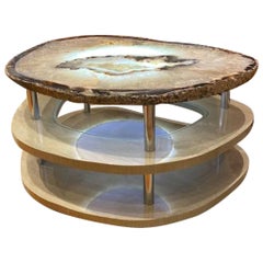 Roric Tobin Contemporary Illuminated Gray Agate and Steel Coffee Table