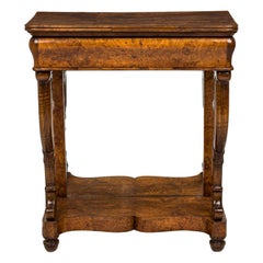 Antique Continental Burl Elm Console Table with Mirror Back