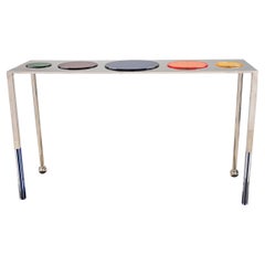 Charles Hollis Jones American Nickel & Multi-Colored Lucite Disk Console Table