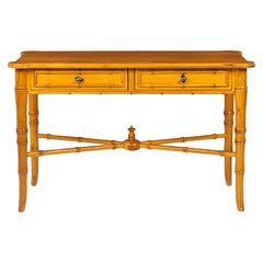 Vintage Faux Bamboo Wooden Two Drawer Desk