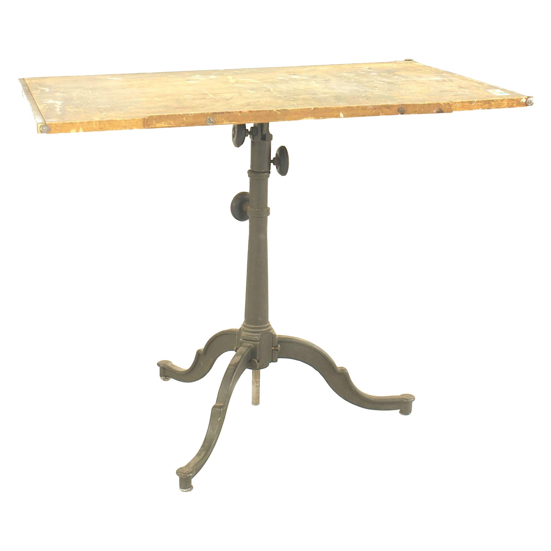 American Victorian Wooden Drafting Table with Iron Base