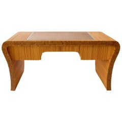 Unusual American Modern Bamboo, Leather, and Chrome Banded Desk, Ernest Masi
