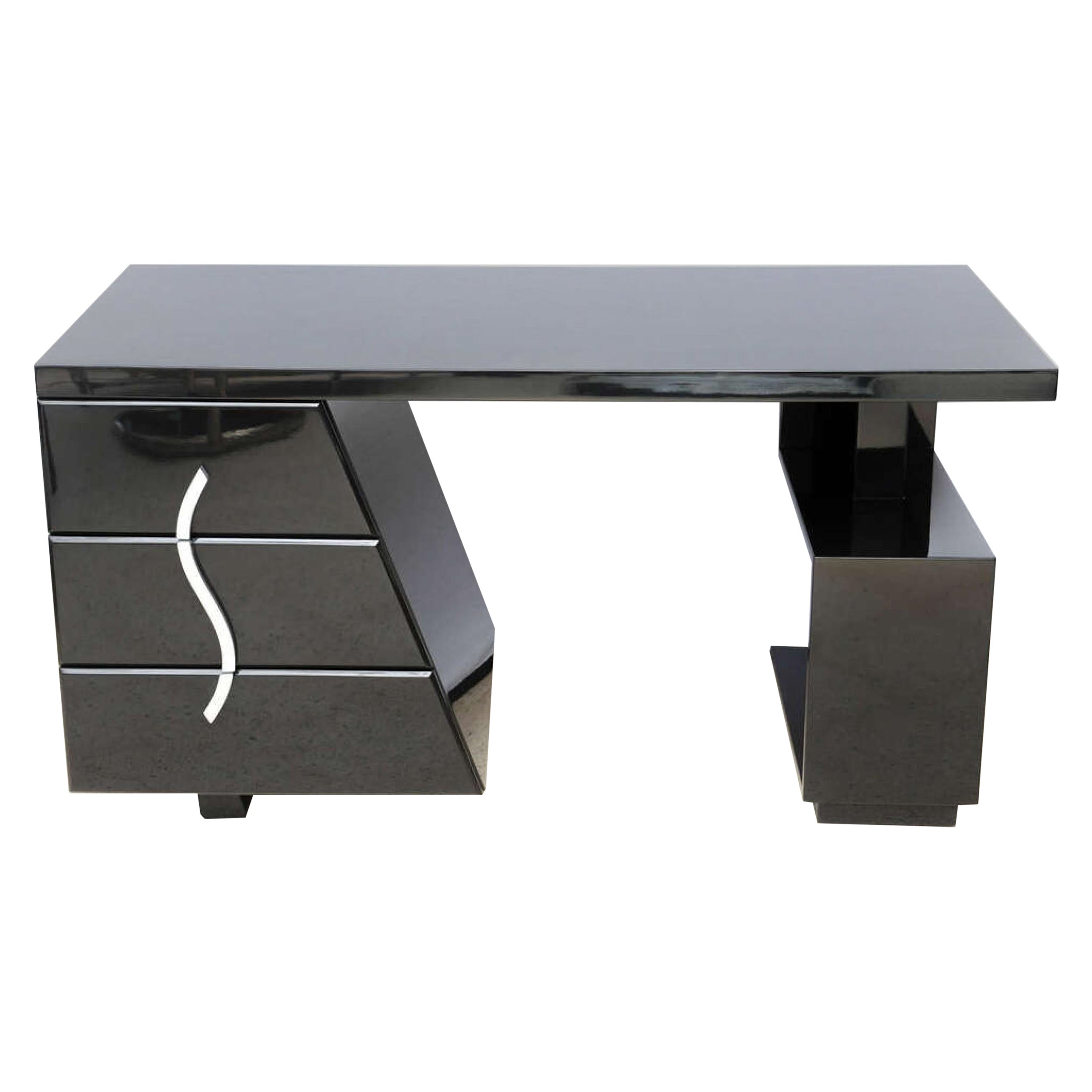 Black Lacquered Sculptural Desk by Paul Frankl
