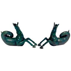 Pair of Bronze Mer Horse Fountains