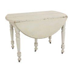 American Country Rustic White Painted Drop Leaf Table