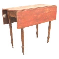 Antique American Country Rustic Red Painted Drop Leaf Table