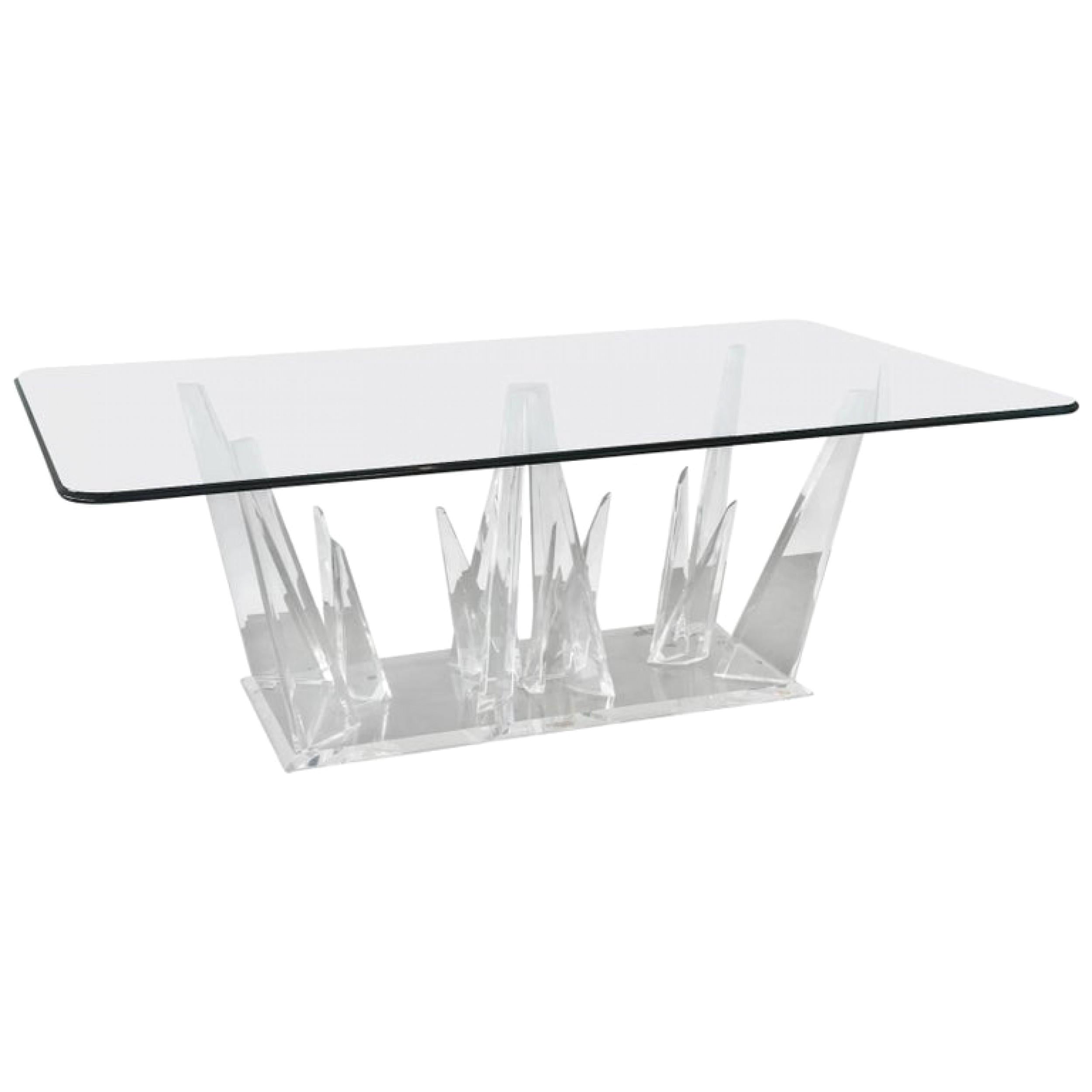 Table de salle à manger ou de centre moderne américaine en lucite et verre, Charles Hollis Jones en vente