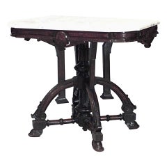 American Victorian Eastlake Walnut and Marble End Table