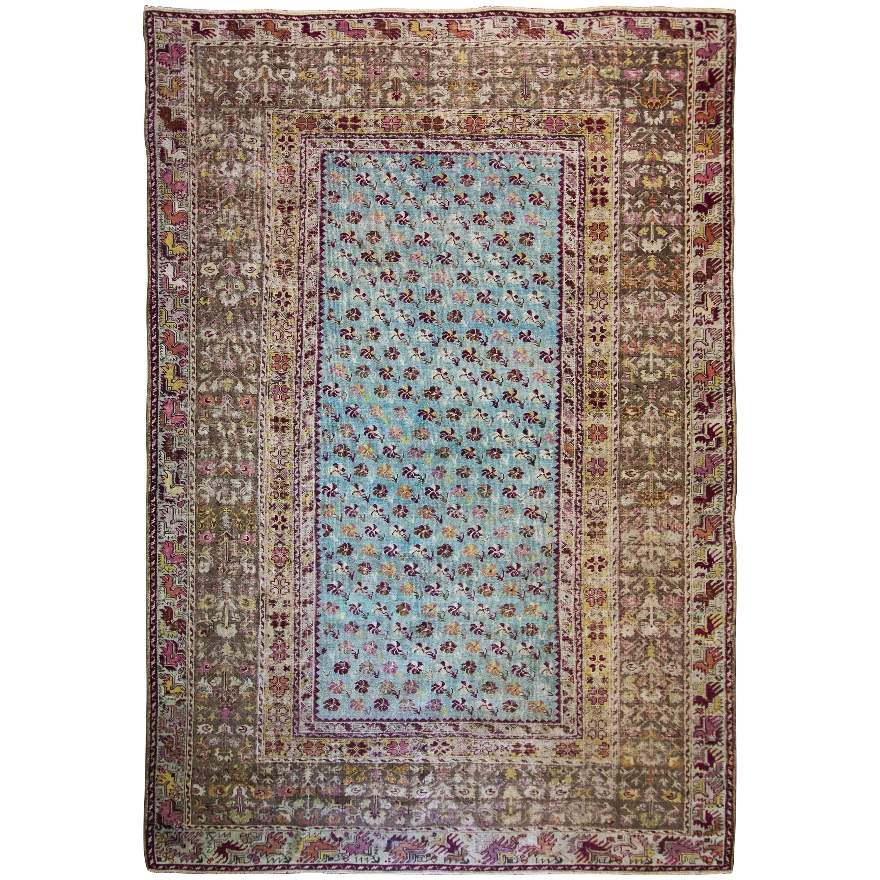 Antique Turkish Ghiordesh/ Oushak Carpet, 8'1" x 11' Unusual For Sale