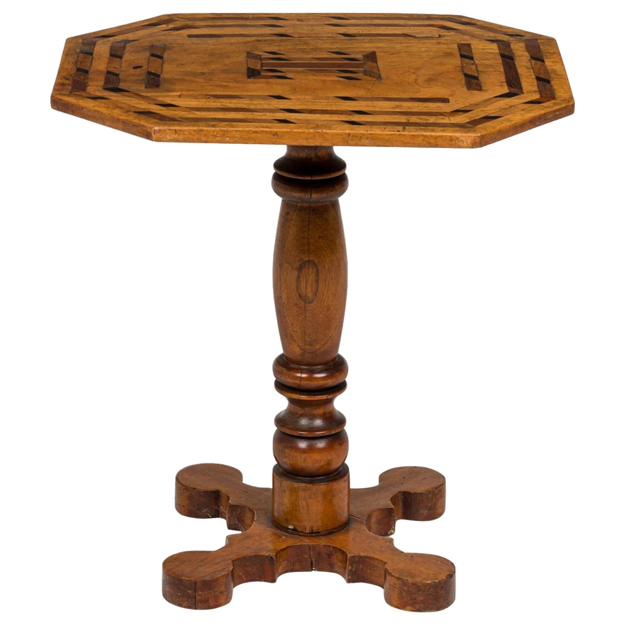 American Victorian Inlaid Wooden Octagonal Side Table