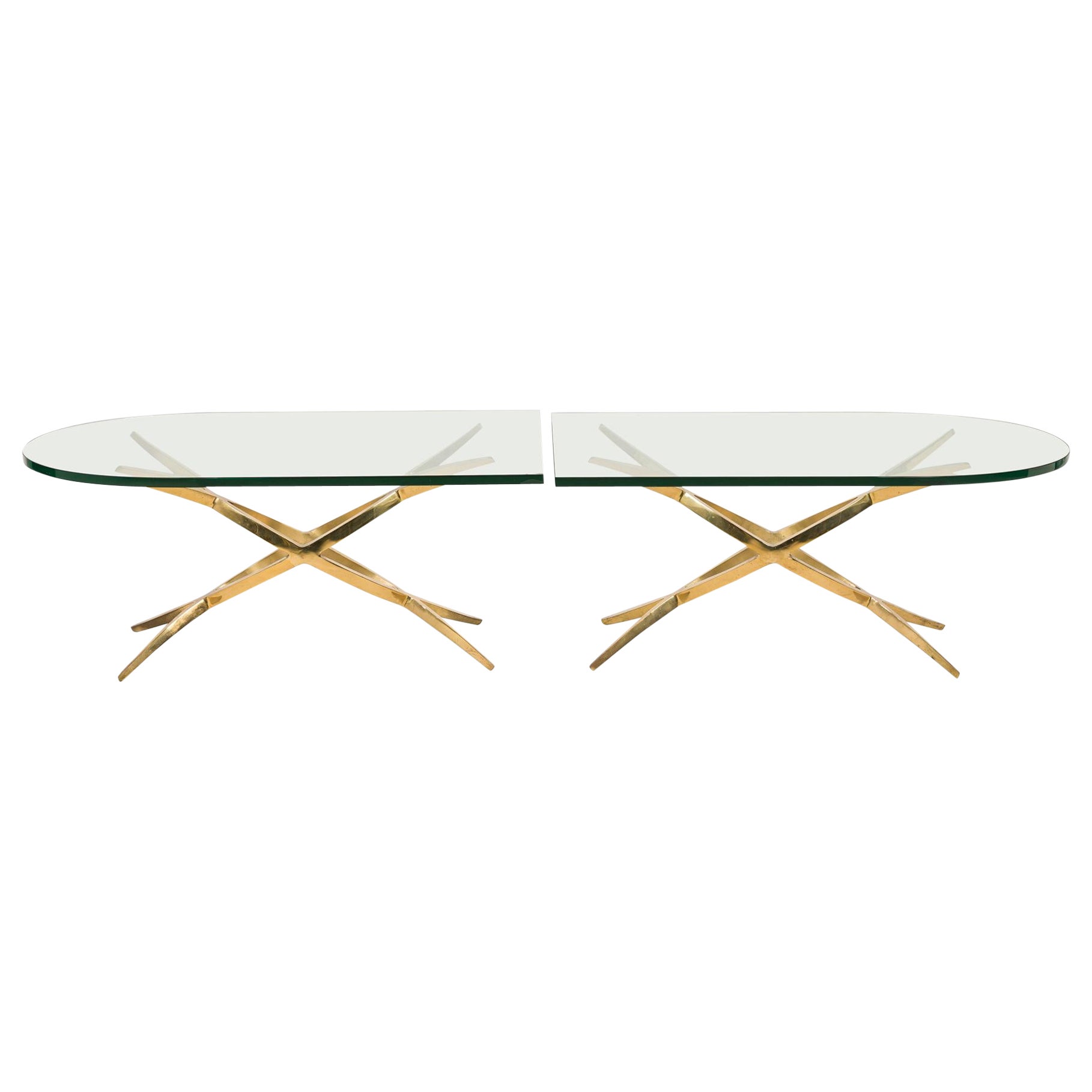 Ein Paar Contemporary American Bronze & Glass Sectional Cocktail Tables im Angebot