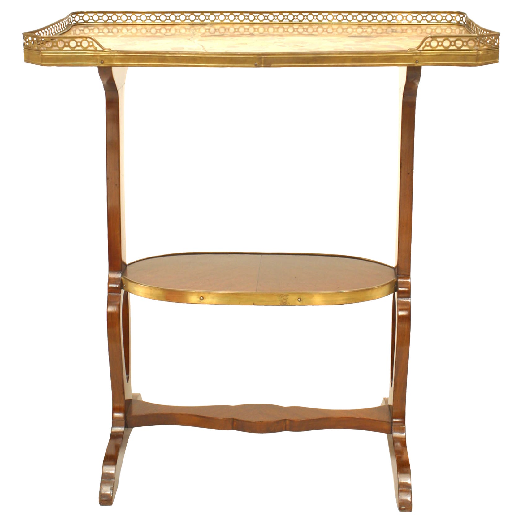 Mesa auxiliar victoriana francesa de caoba con tapa de mármol