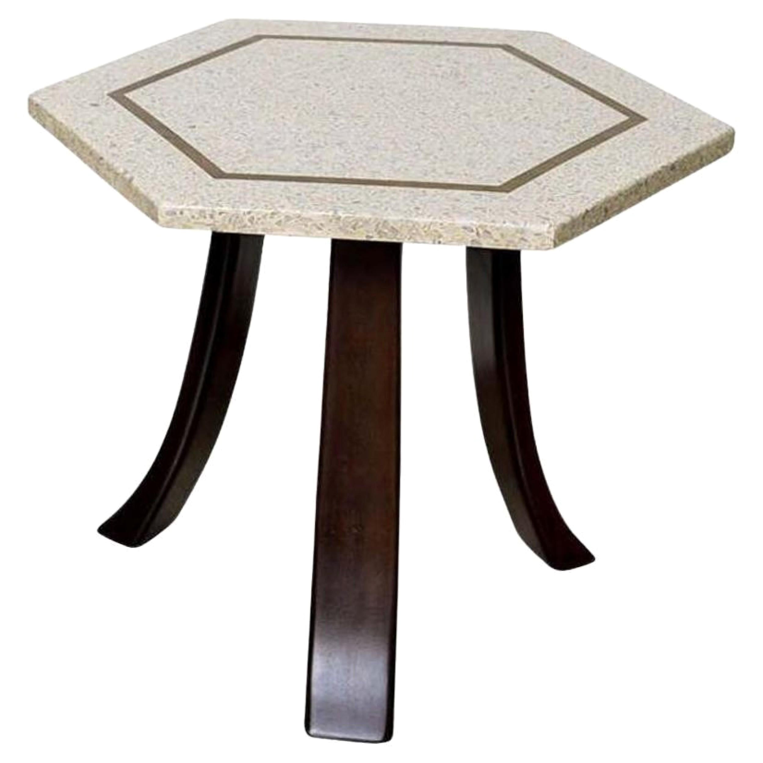 Table Harvey Probber en terrazzo et noyer foncé