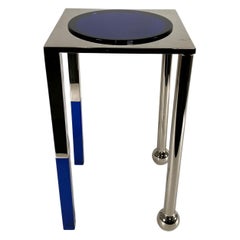 Vintage American Modern Polished Nickel & Blue Lucite "Moon" Table, Charles Hollis Jones