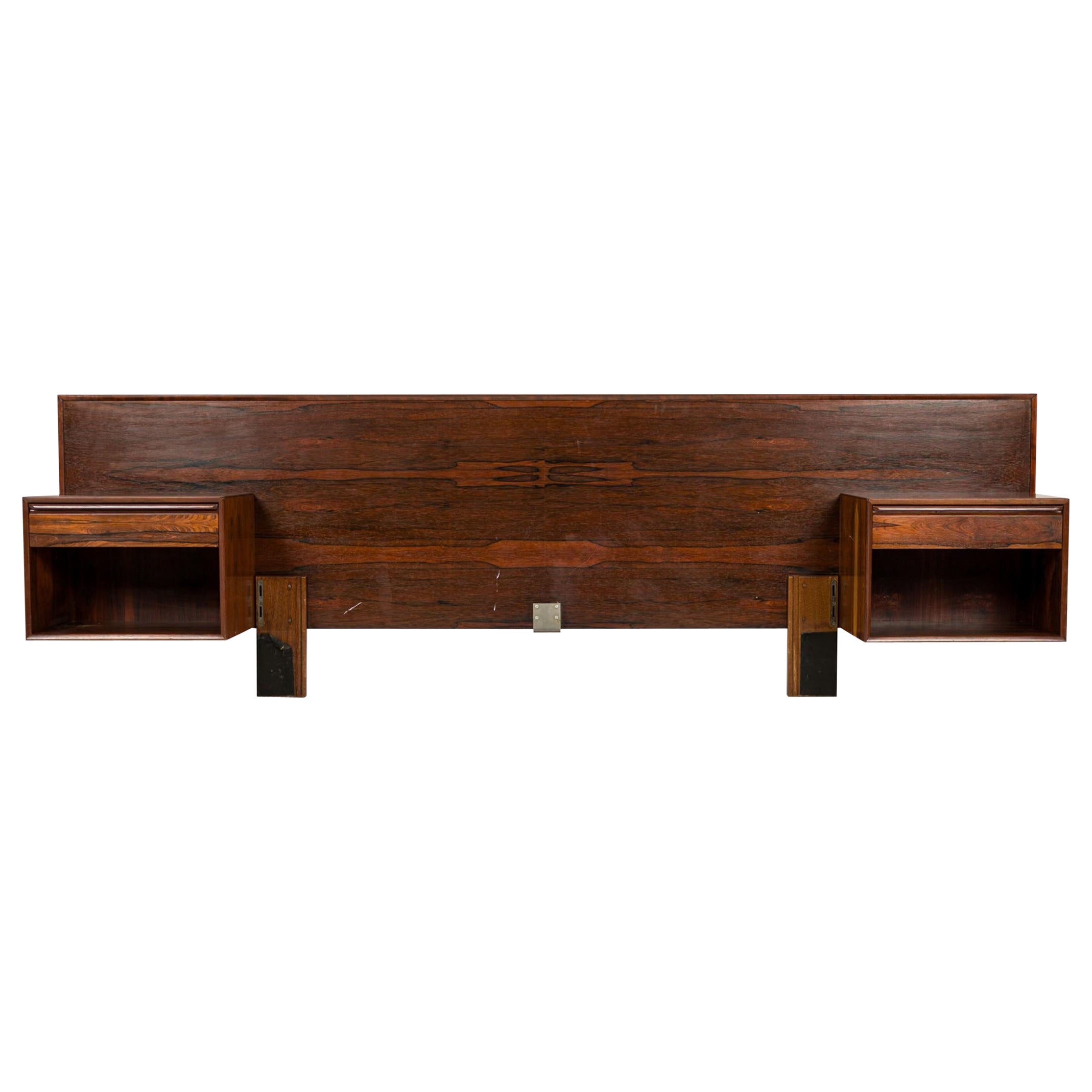 Tête de lit danoise Poul Cadovius avec tables d'appoint assorties en vente