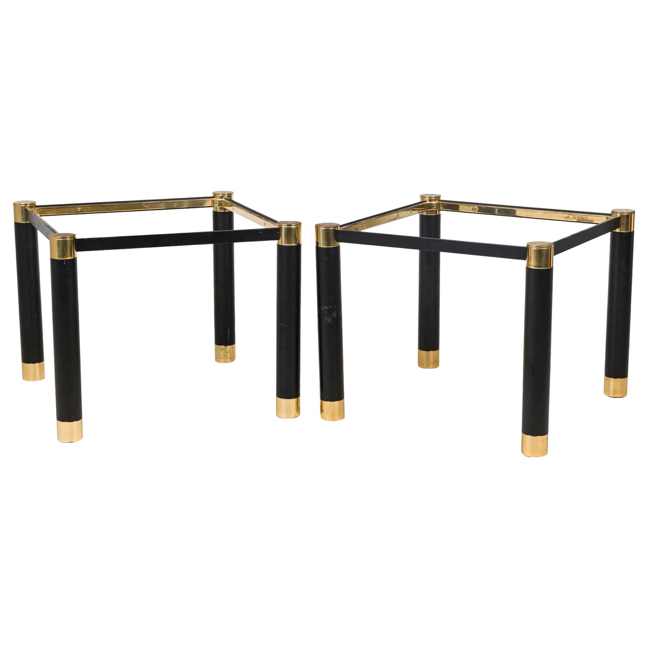 Pair of Karl Springer Modern Brass & Ebonized Metal End / Side Table Frames For Sale