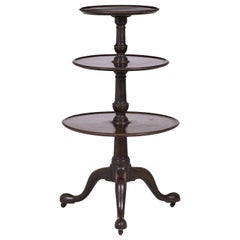 Mesa circular inglesa de caoba de 3 pisos estilo Queen Anne