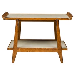 Mesa de servicio danesa de mediados de siglo Jens Risom de abedul y laminado gris claro