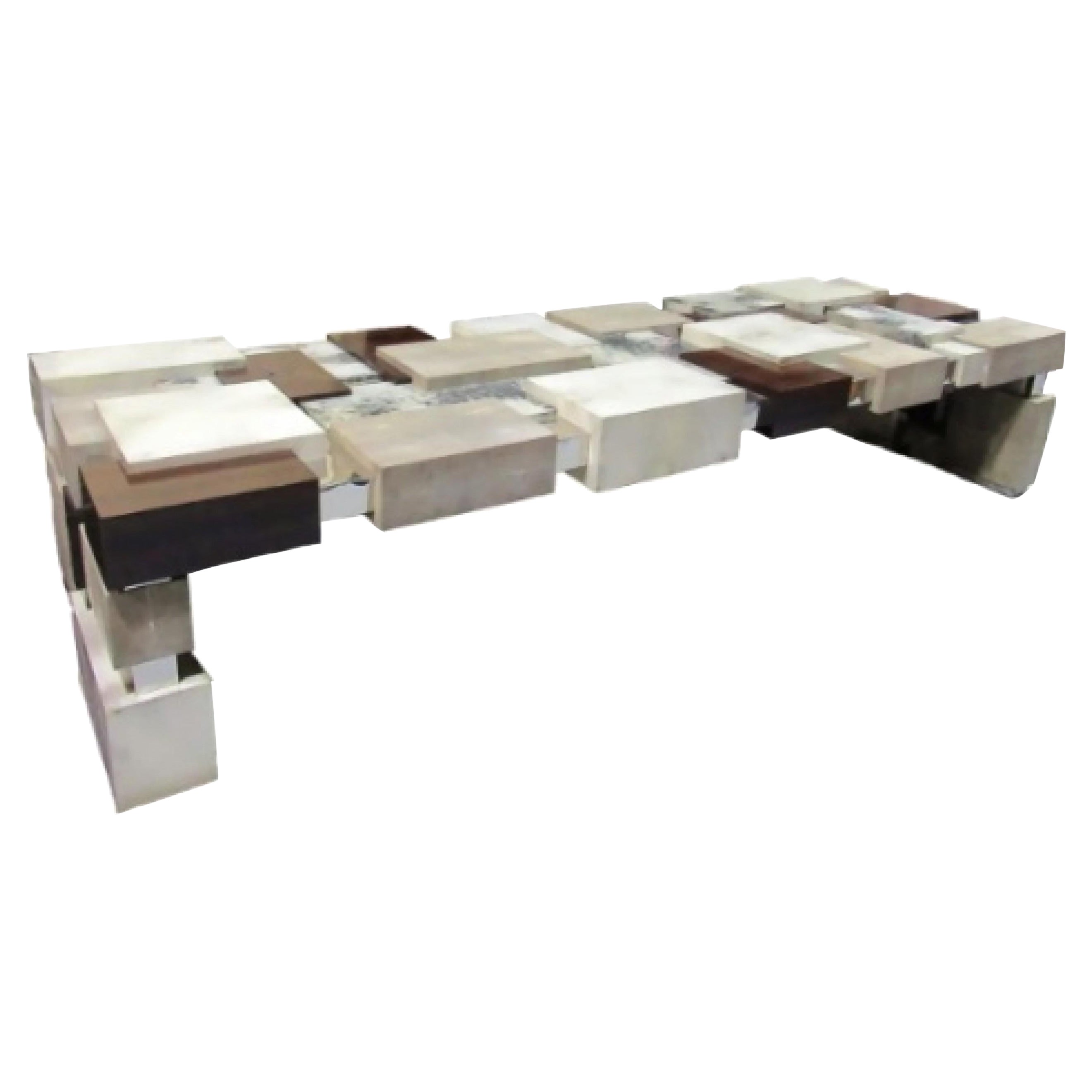 Craft Assoc. Table monumentale en galuchat, ébène de Macassar, parchemin et chrome en vente