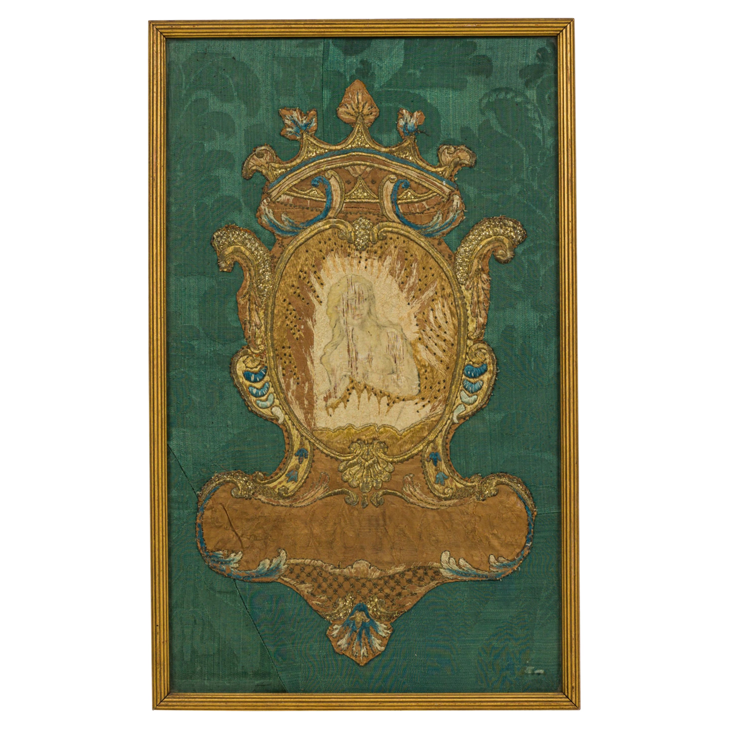Tapisserie brodée encadrée Reniassance italienne