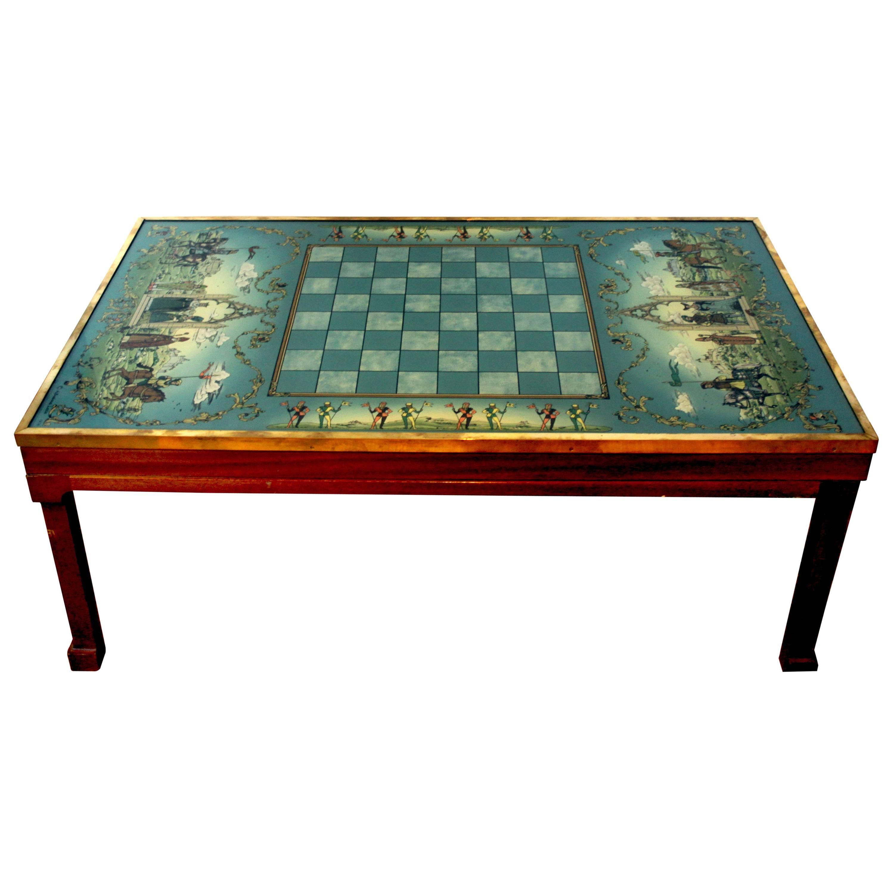 British Reverse-Painted Glass Chess Table