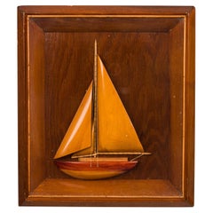 Vintage Carved Wooden Sailboat in a Shadow Box